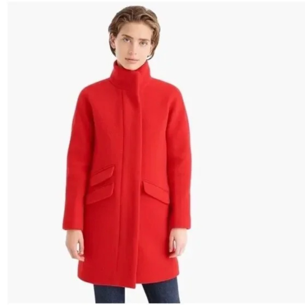 J. Crew Vibrant Red High-Collar Wool Trench Coat